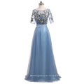 Long Formal Occasion Real Photo New High Waist Tulle See Through Back 3/4 Sleeve A Line Beading Handmade Party Dress